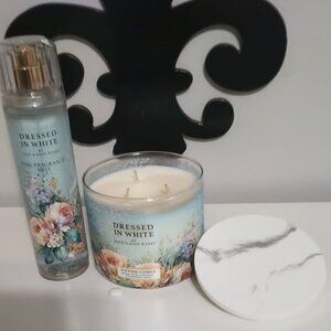 Bath and Body works DRESSED IN WHITE NEW TOP CANDLE 3 wick Marble